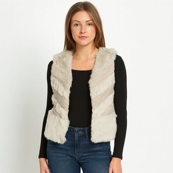Aryn K 100% Rabbit Fur Vest White Size Medium - Picture 1 of 7